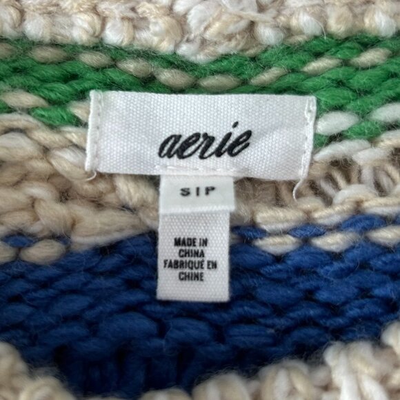 Aerie Intarsia Green and Blue Stripe Sweater Size SP - Picture 2 of 7